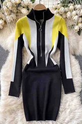 Robe pull en tricot style européen, col zippé, manches longues, robe décontractée
